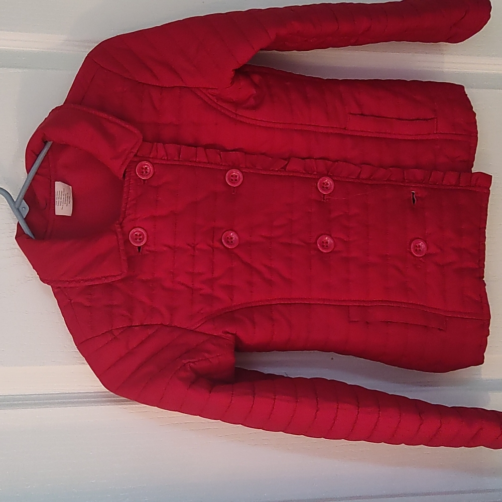 Red winter quilted jacket for girls.
